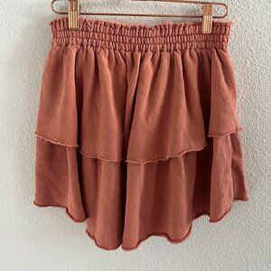Aerie Sweatshirt Distressed Mini Skirt Boho Burnt Orange Tiered Beachy Coastal S